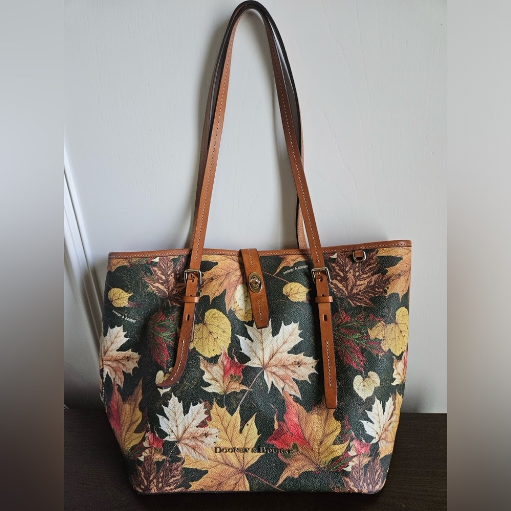 Dooney & Bourke Fall Leaves Print Leather Tote Bag